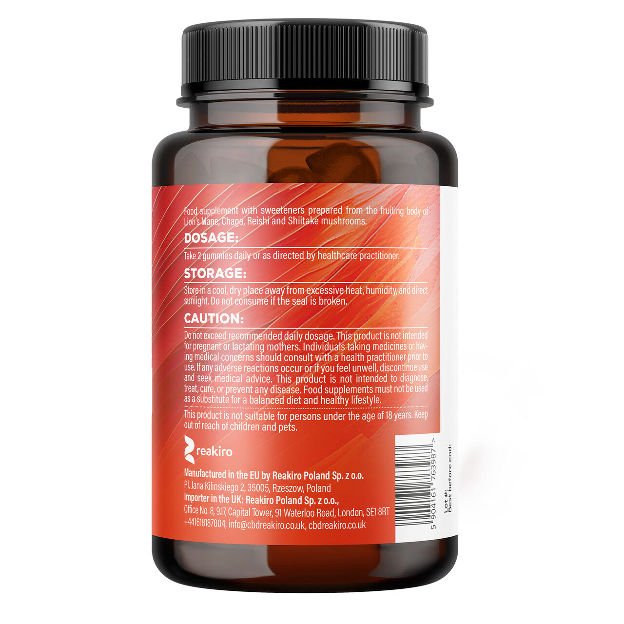 4 Mushroom Gummies 60pcs - Berry Flavour - Lion's Mane, Chaga, Reishi, Shiitake
