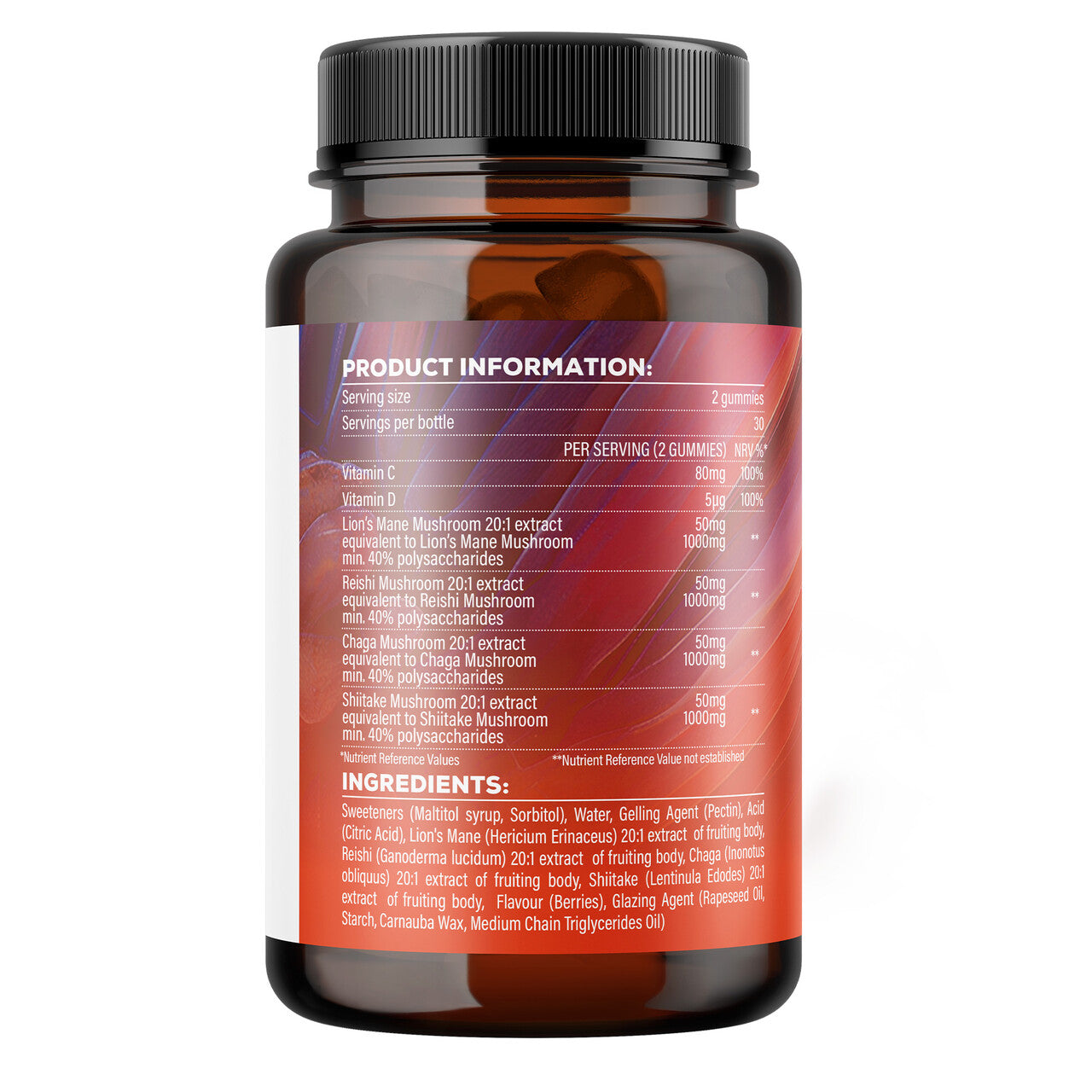 4 Mushroom Gummies 60pcs - Berry Flavour - Lion's Mane, Chaga, Reishi, Shiitake