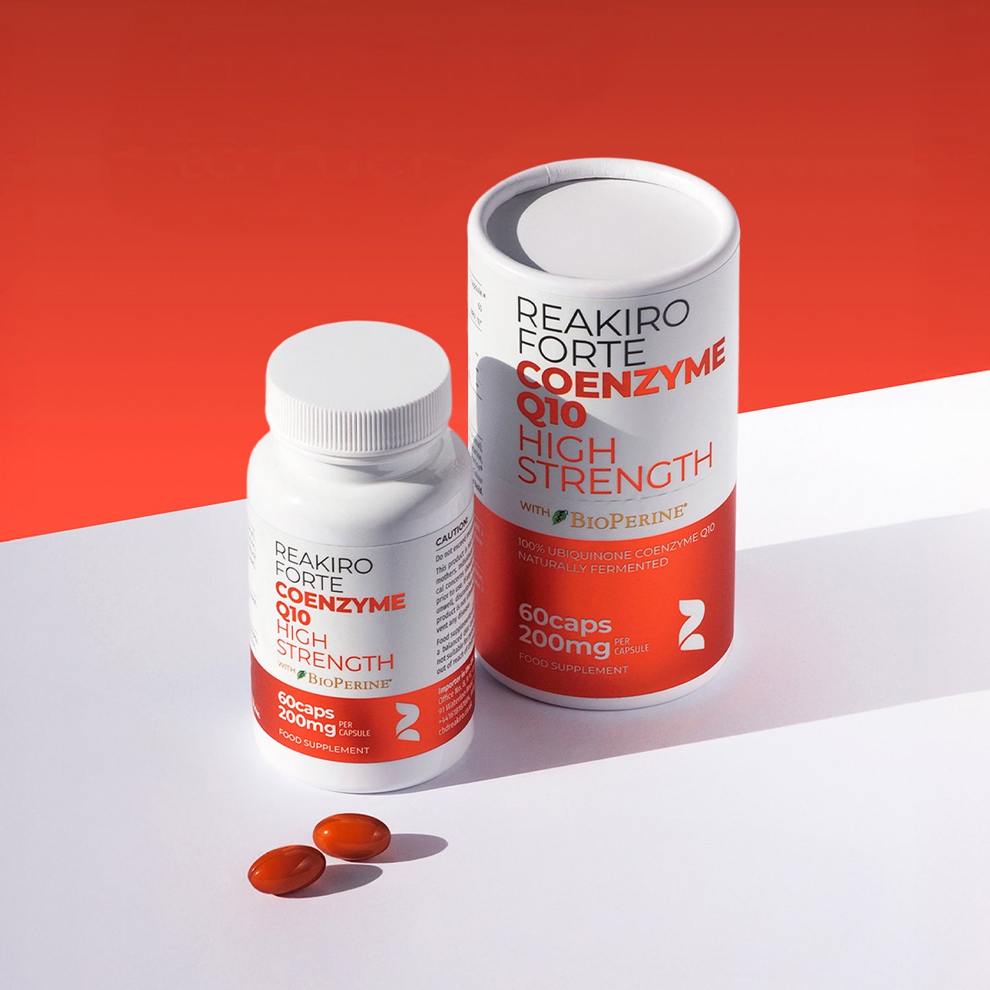 Reakiro Forte Coenzyme Q10 bottle and container