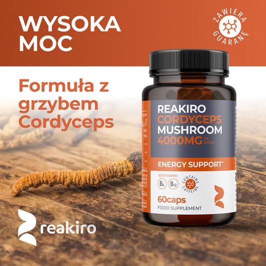 Reakiro Cordyceps 4000mg B6 B12 Maksymalna Moc Energia Odporność Witalność 60 kapsułek