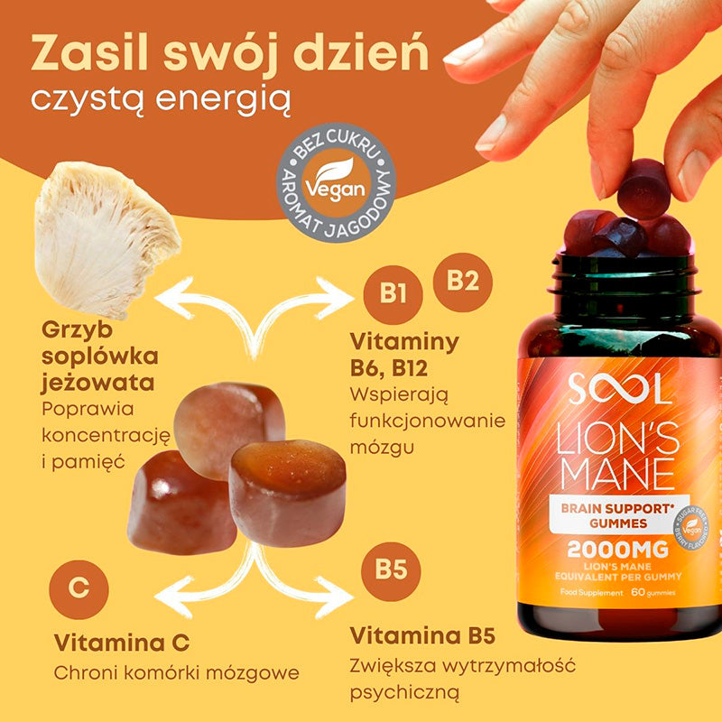 SOOL Żelki Soplówka Jeżowata 2000mg 60szt Pamięć Koncentracja Układu Nerwowego O Smaku Jagodowym Bez Cukru Skład