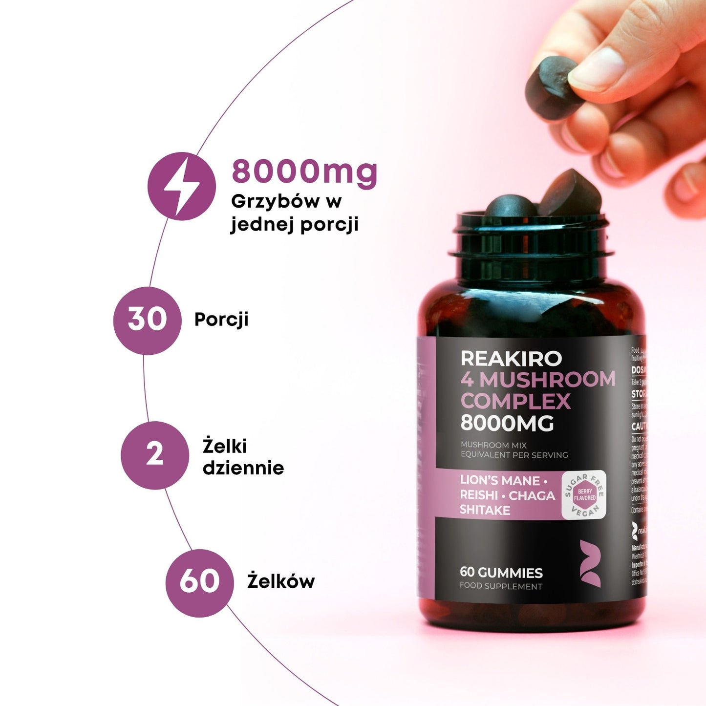 Reakiro 4 Mushroom Complex 8000mg 60 gummies