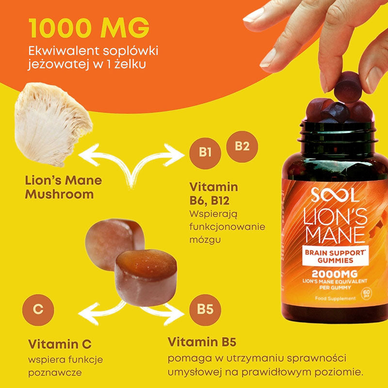 Lion's Mane Mushroom gummies with vitamin B1, B2, B6, B12, C, and B5