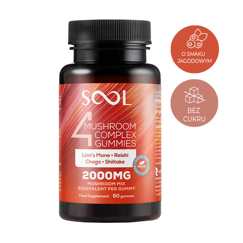 SOOL Żelki Soplówka Jeżowata 2000mg 60szt Pamięć Koncentracja Układu Nerwowego Skład o smaku jagodowym bez cukru