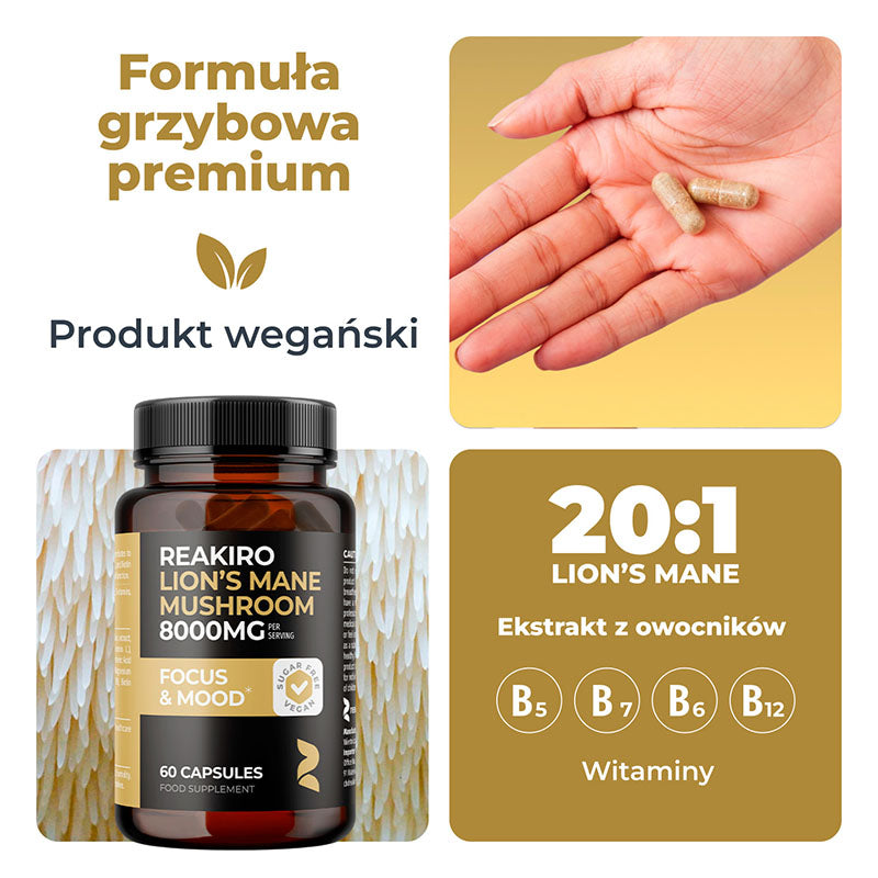 Reakiro Lion`s Mane Mushroom 8000mg vegan product