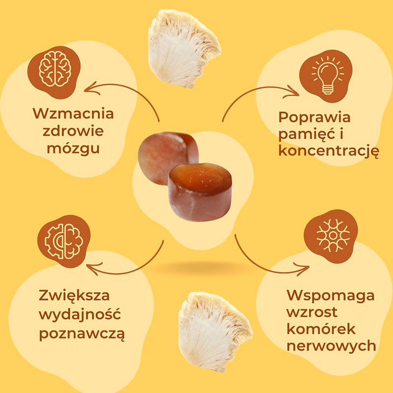 SOOL Żelki Soplówka Jeżowata 2000mg 60szt Pamięć Koncentracja Układu Nerwowego O Smaku Jagodowym Bez Cukru Zalety 