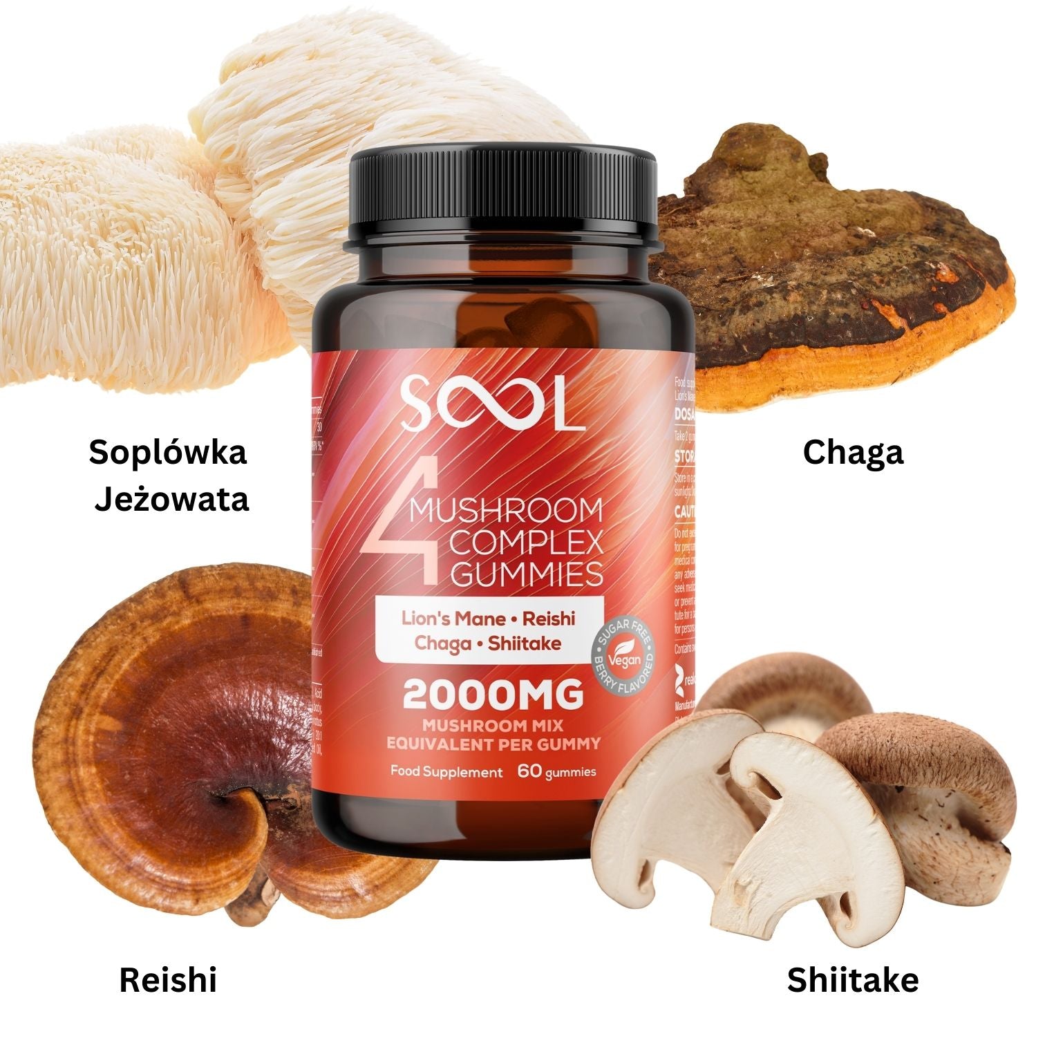 SOOL Żelki Soplówka Jeżowata 2000mg 60szt Pamięć Koncentracja Układu Nerwowego Skład o smaku jagodowym bez cukru