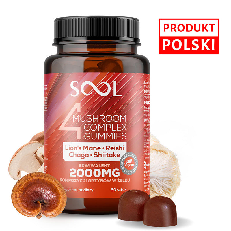 Bottle of SOOL Mushroom Complex Gummies with mushrooms