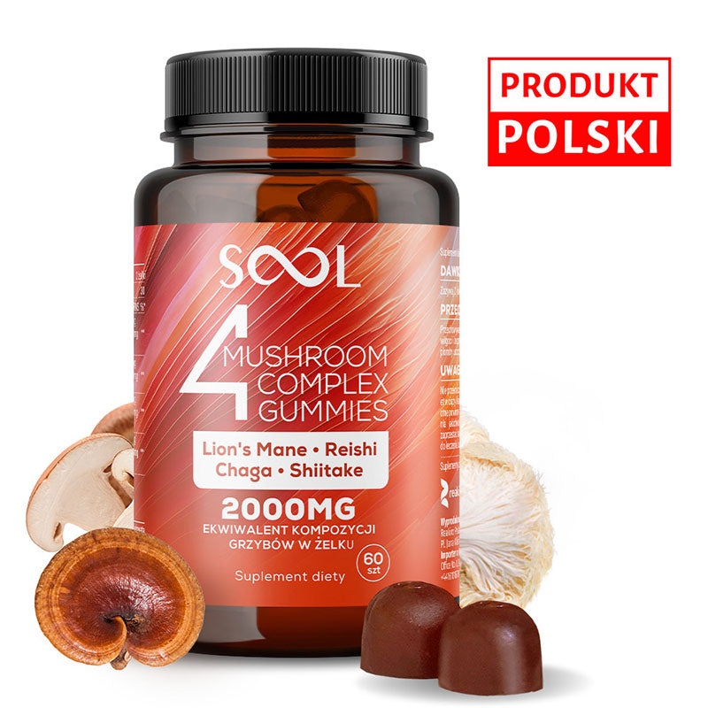 Bottle of SOOL Mushroom Complex Gummies with mushrooms 
